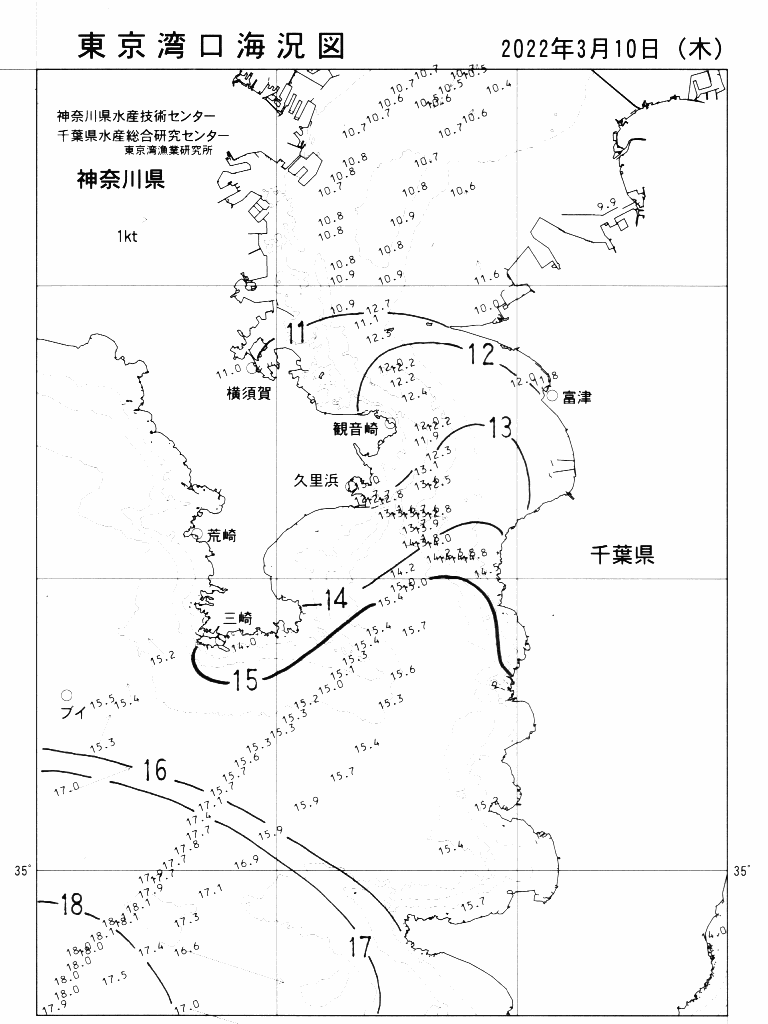 海況図, 東京湾口海況図 検索結果, (水温分布 等を図示)
