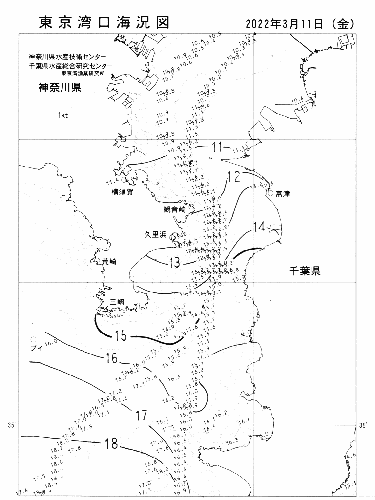 海況図, 東京湾口海況図 検索結果, (水温分布 等を図示)