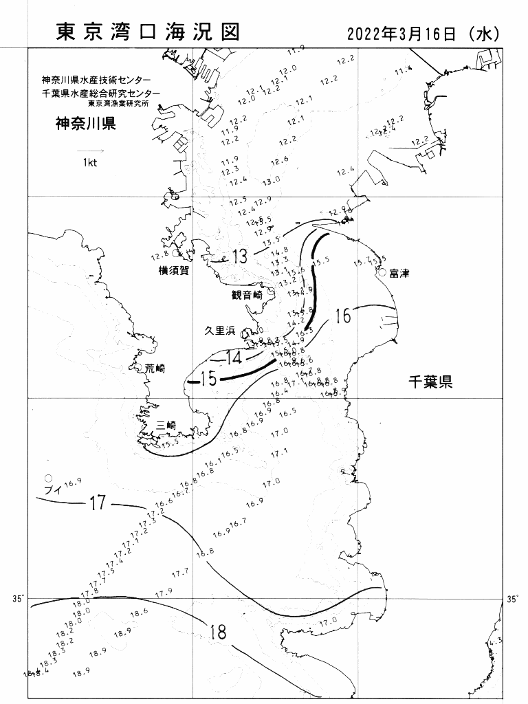 海況図, 東京湾口海況図 検索結果, (水温分布 等を図示)