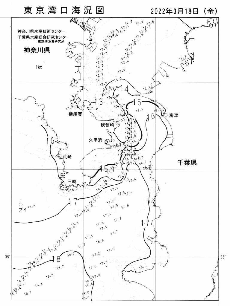 海況図, 東京湾口海況図 検索結果, (水温分布 等を図示)