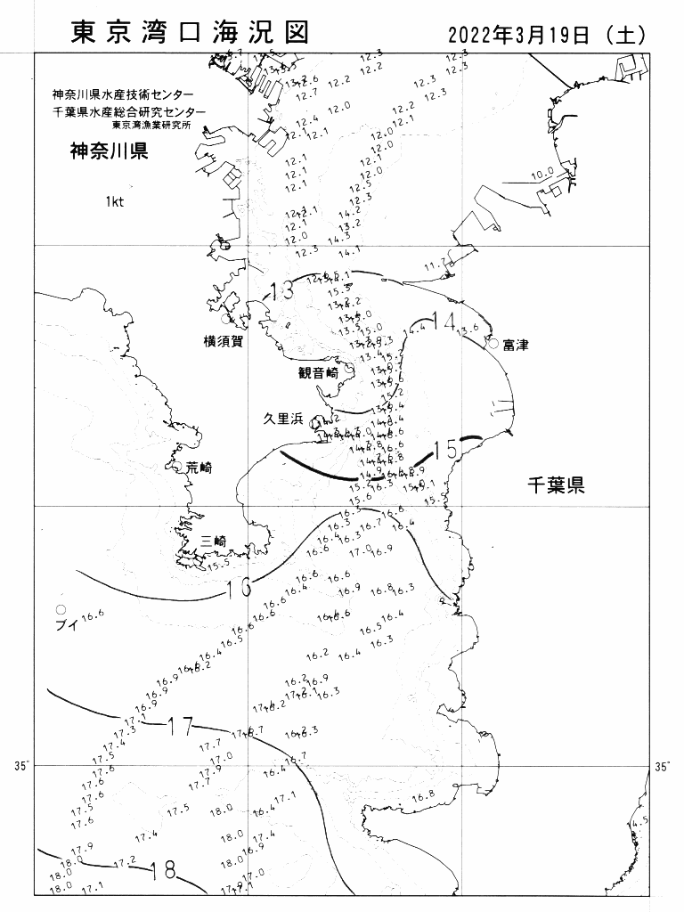 海況図, 東京湾口海況図 検索結果, (水温分布 等を図示)