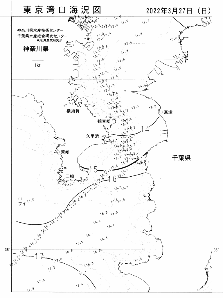 海況図, 東京湾口海況図 検索結果, (水温分布 等を図示)