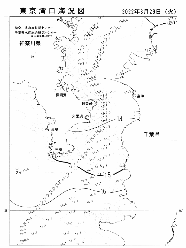 海況図, 東京湾口海況図 検索結果, (水温分布 等を図示)