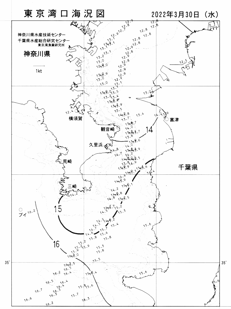 海況図, 東京湾口海況図 検索結果, (水温分布 等を図示)
