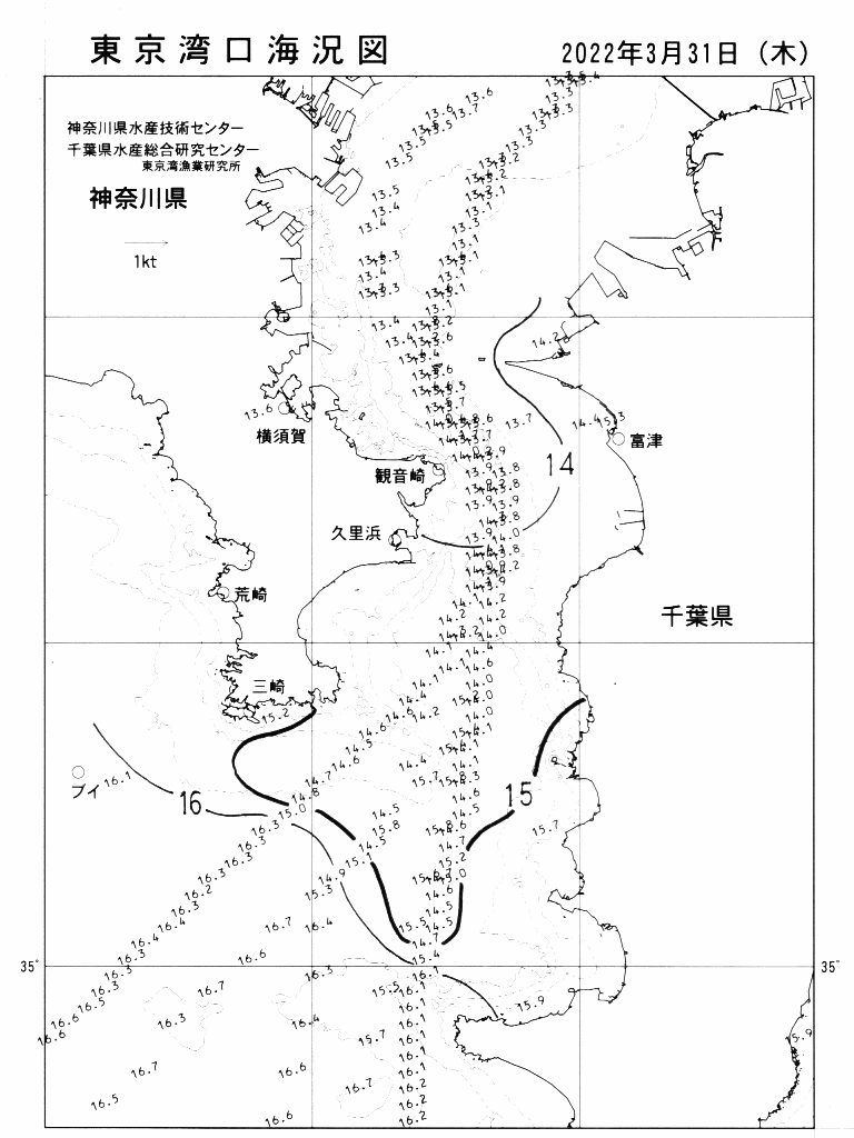 海況図, 東京湾口海況図 検索結果, (水温分布 等を図示)