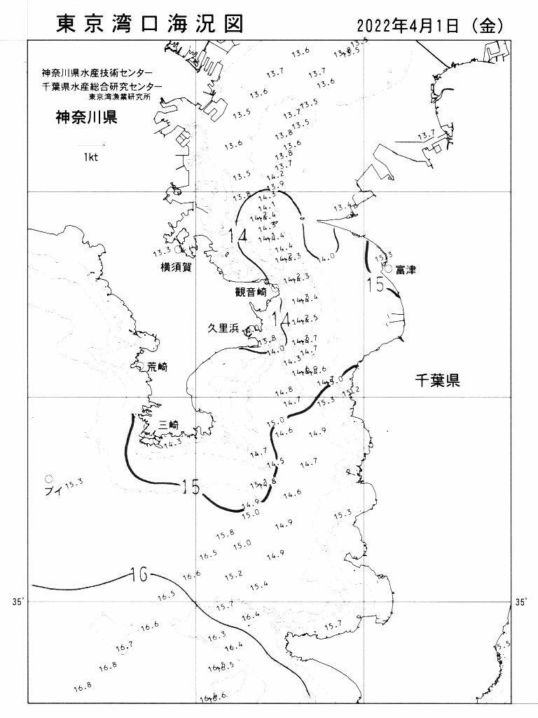 海況図, 東京湾口海況図 検索結果, (水温分布 等を図示)