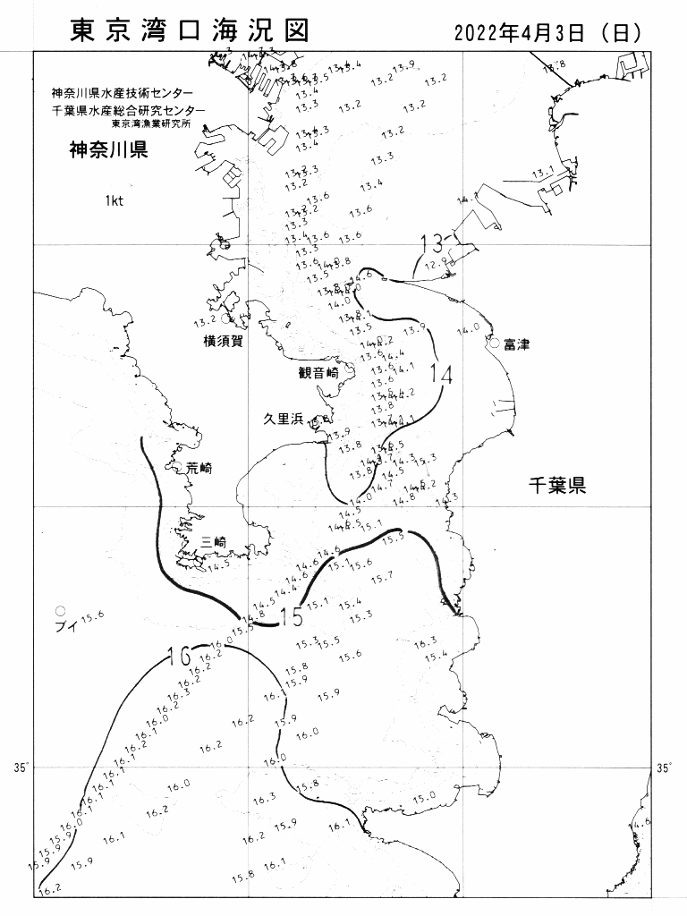 海況図, 東京湾口海況図 検索結果, (水温分布 等を図示)