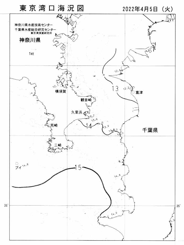 海況図, 東京湾口海況図 検索結果, (水温分布 等を図示)