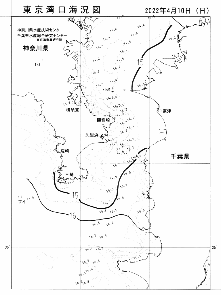 海況図, 東京湾口海況図 検索結果, (水温分布 等を図示)