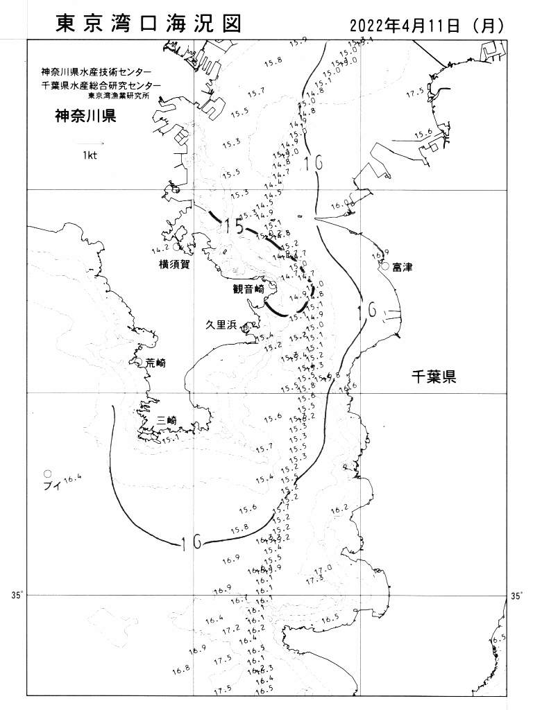 海況図, 東京湾口海況図 検索結果, (水温分布 等を図示)