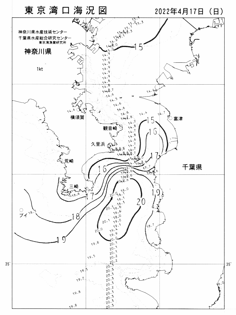 海況図, 東京湾口海況図 検索結果, (水温分布 等を図示)