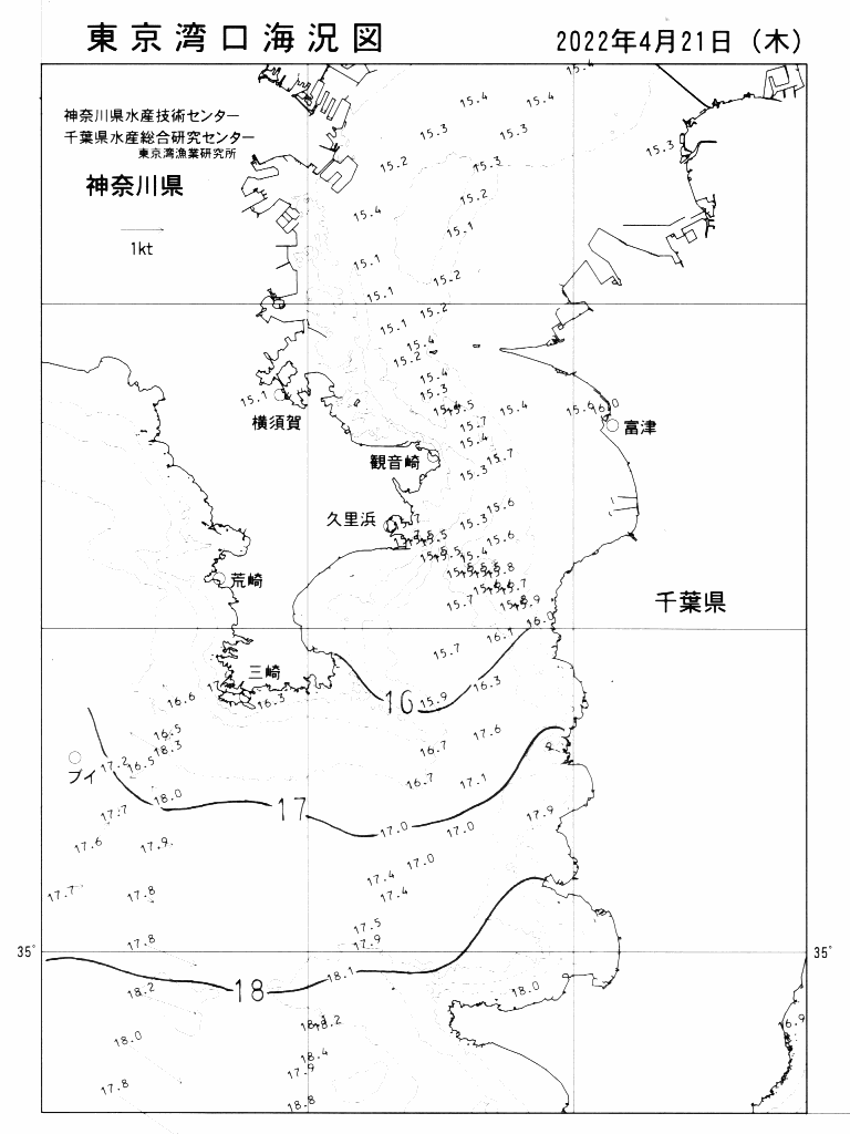 海況図, 東京湾口海況図 検索結果, (水温分布 等を図示)
