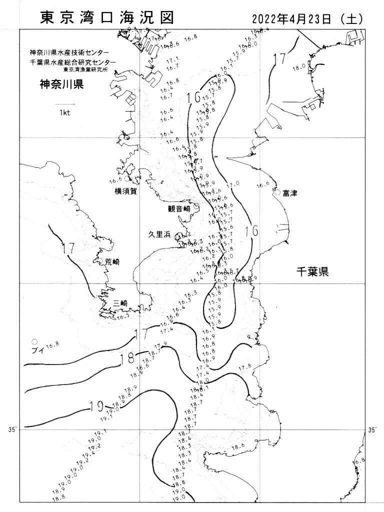 海況図, 東京湾口海況図 検索結果, (水温分布 等を図示)