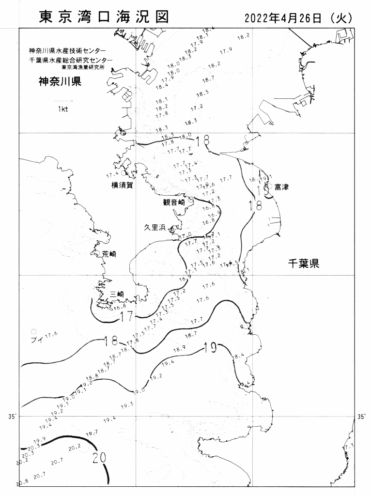 海況図, 東京湾口海況図 検索結果, (水温分布 等を図示)
