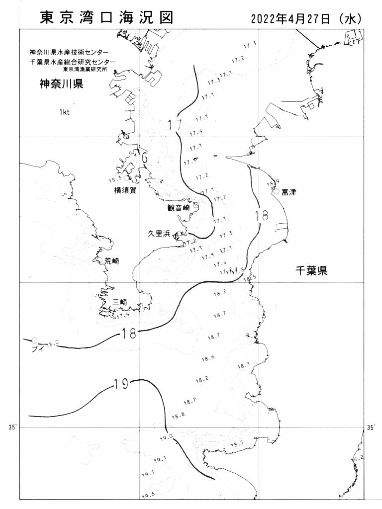 海況図, 東京湾口海況図 検索結果, (水温分布 等を図示)