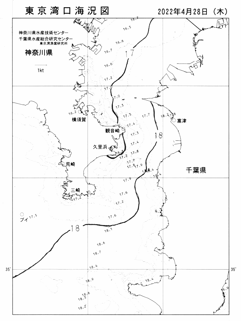 海況図, 東京湾口海況図 検索結果, (水温分布 等を図示)