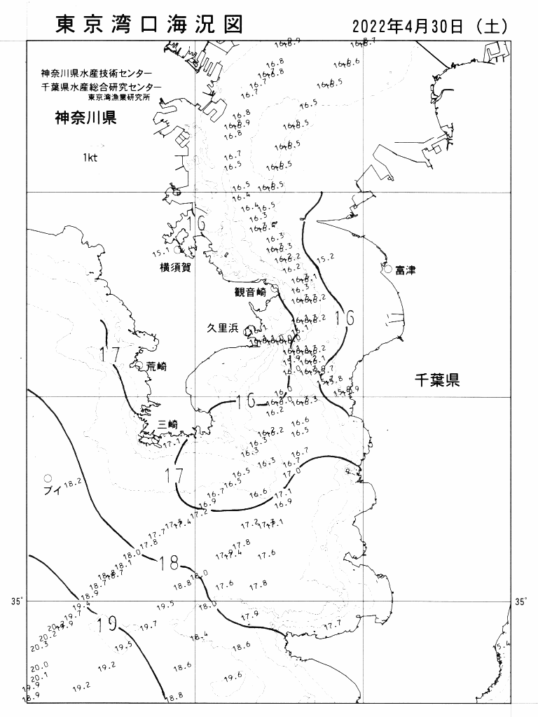 海況図, 東京湾口海況図 検索結果, (水温分布 等を図示)