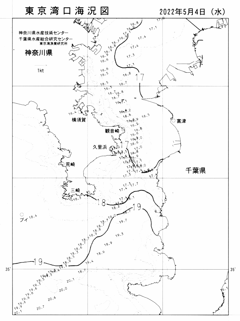 海況図, 東京湾口海況図 検索結果, (水温分布 等を図示)