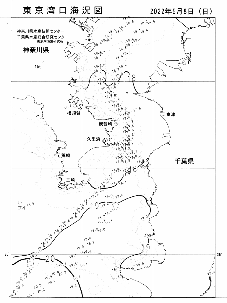 海況図, 東京湾口海況図 検索結果, (水温分布 等を図示)