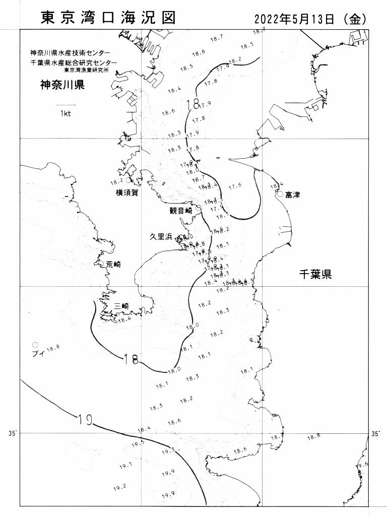 海況図, 東京湾口海況図 検索結果, (水温分布 等を図示)