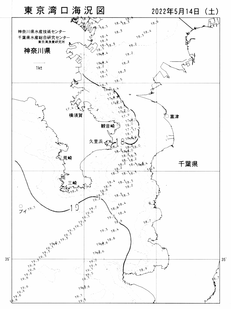 海況図, 東京湾口海況図 検索結果, (水温分布 等を図示)
