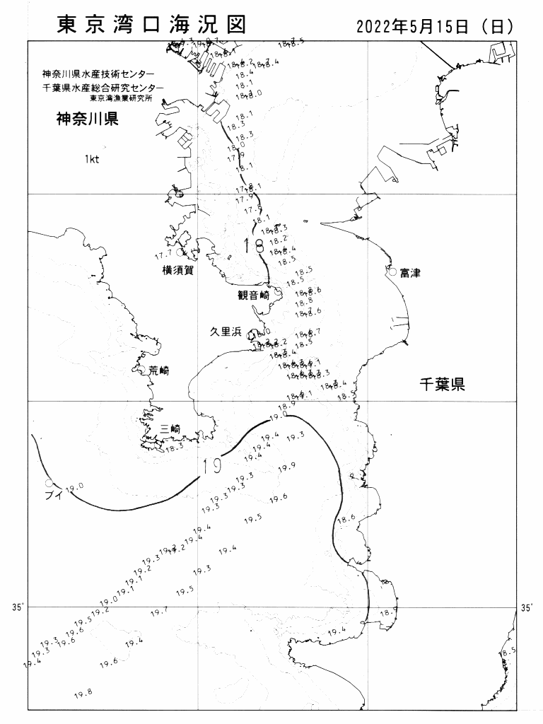 海況図, 東京湾口海況図 検索結果, (水温分布 等を図示)