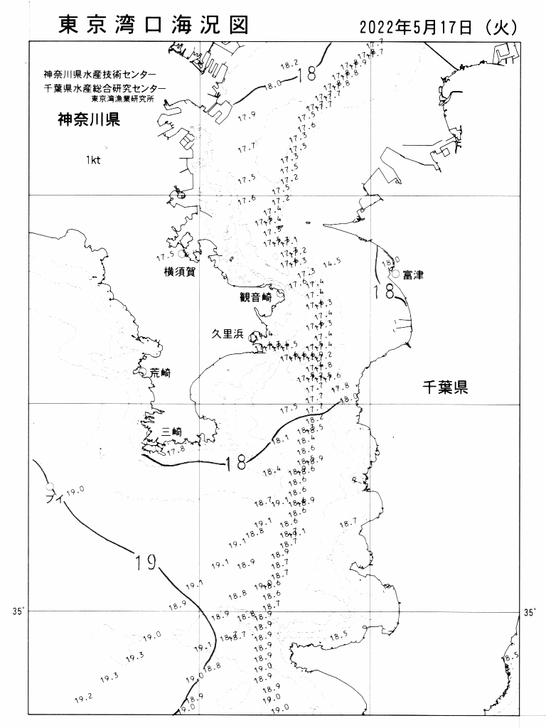 海況図, 東京湾口海況図 検索結果, (水温分布 等を図示)