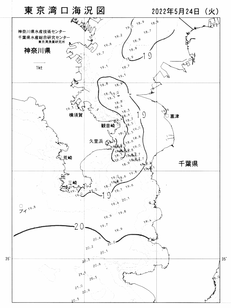 海況図, 東京湾口海況図 検索結果, (水温分布 等を図示)