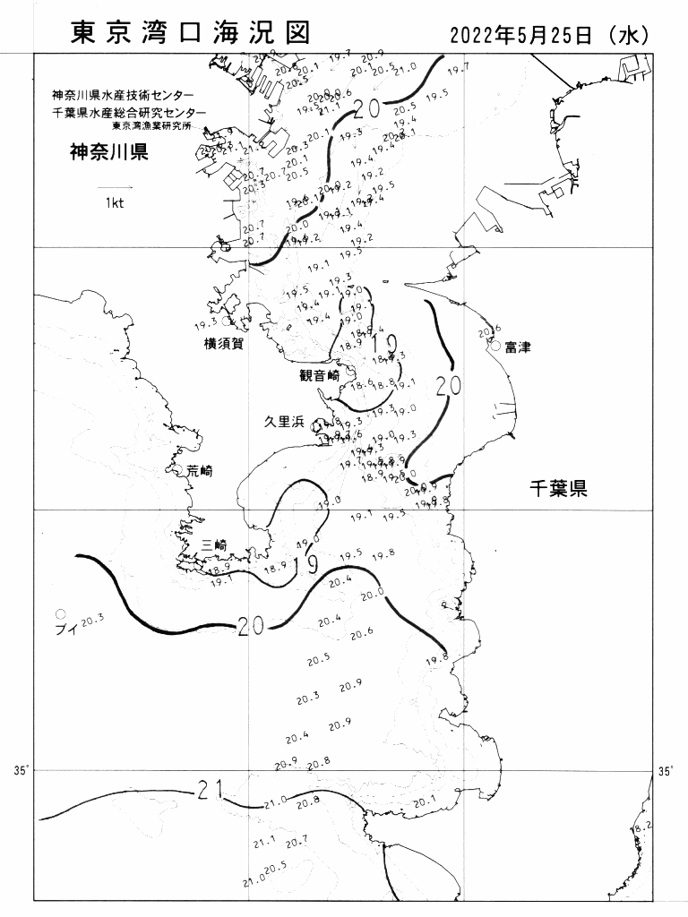 海況図, 東京湾口海況図 検索結果, (水温分布 等を図示)