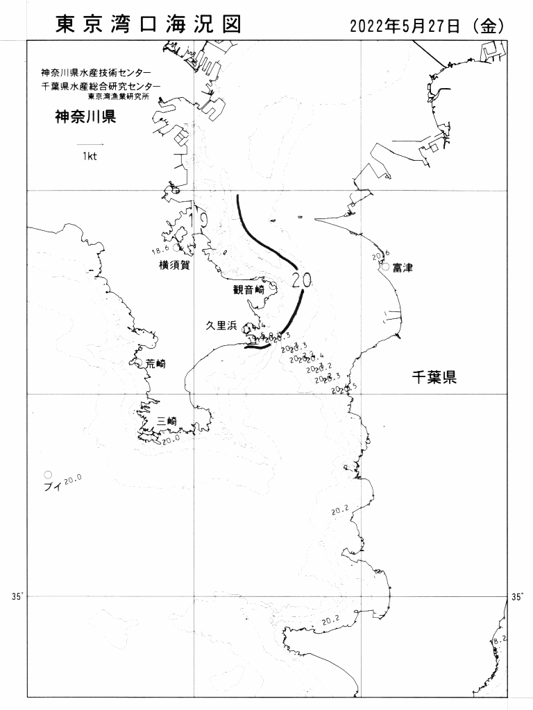 海況図, 東京湾口海況図 検索結果, (水温分布 等を図示)