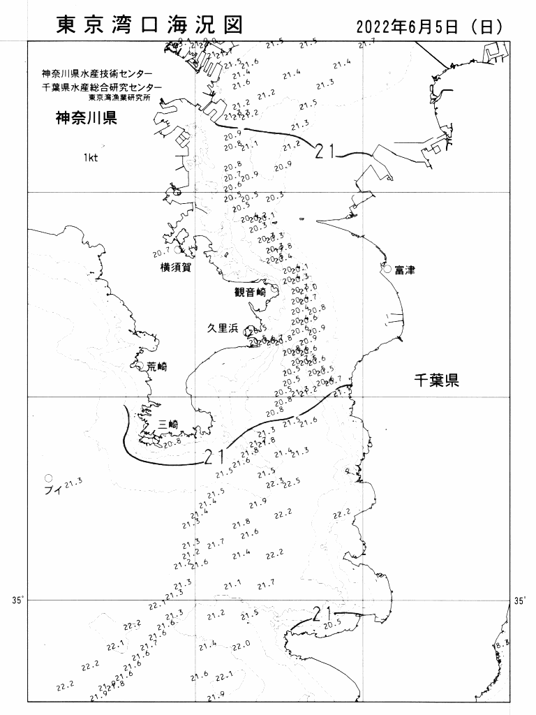 海況図, 東京湾口海況図 検索結果, (水温分布 等を図示)