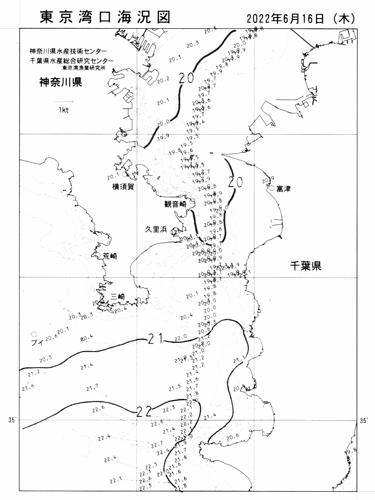 海況図, 東京湾口海況図 検索結果, (水温分布 等を図示)