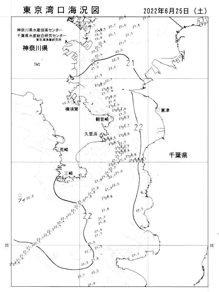 海況図, 東京湾口海況図 検索結果, (水温分布 等を図示)