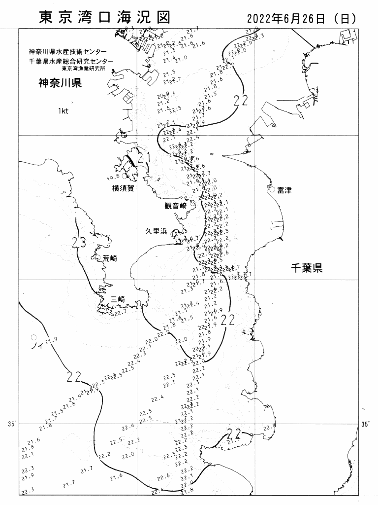 海況図, 東京湾口海況図 検索結果, (水温分布 等を図示)