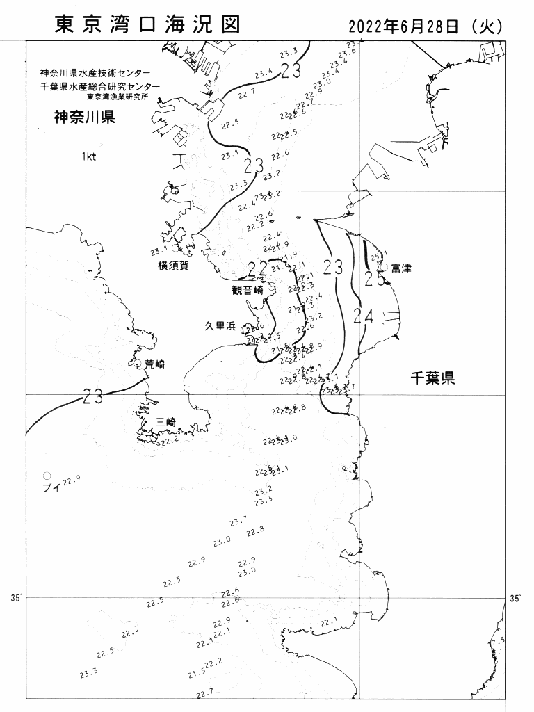 海況図, 東京湾口海況図 検索結果, (水温分布 等を図示)