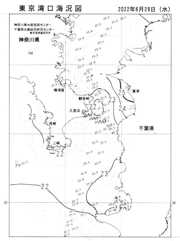 海況図, 東京湾口海況図 検索結果, (水温分布 等を図示)