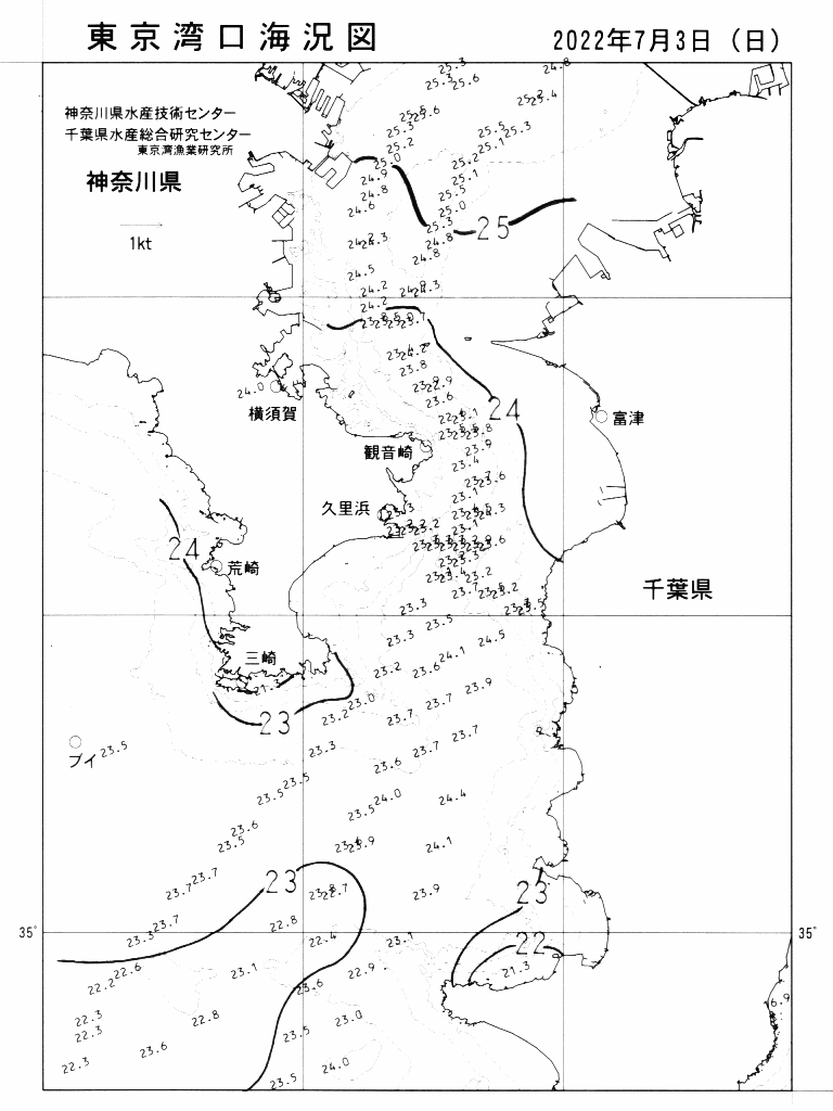 海況図, 東京湾口海況図 検索結果, (水温分布 等を図示)