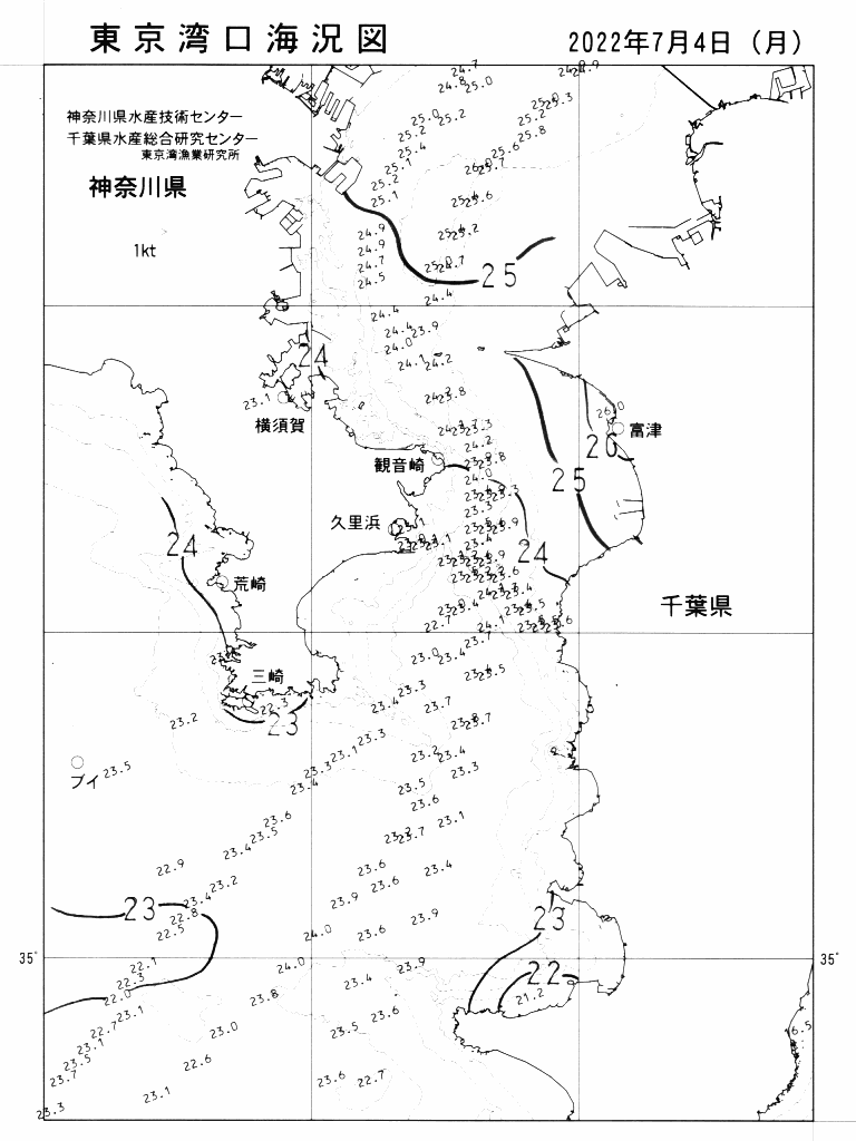 海況図, 東京湾口海況図 検索結果, (水温分布 等を図示)