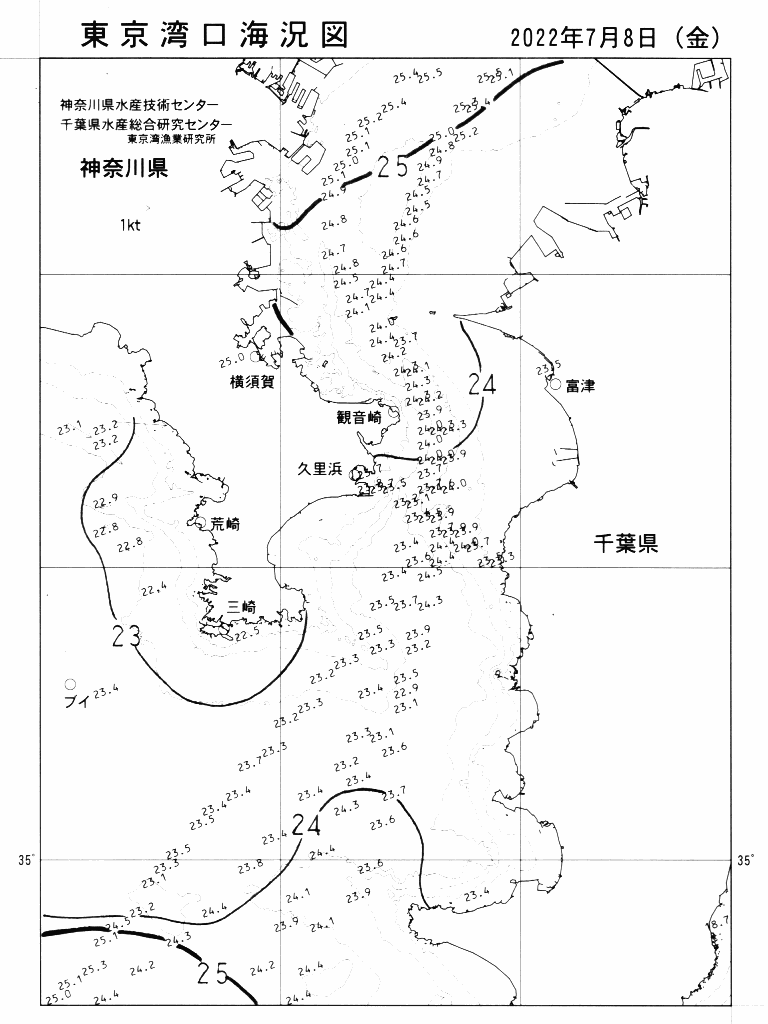 海況図, 東京湾口海況図 検索結果, (水温分布 等を図示)