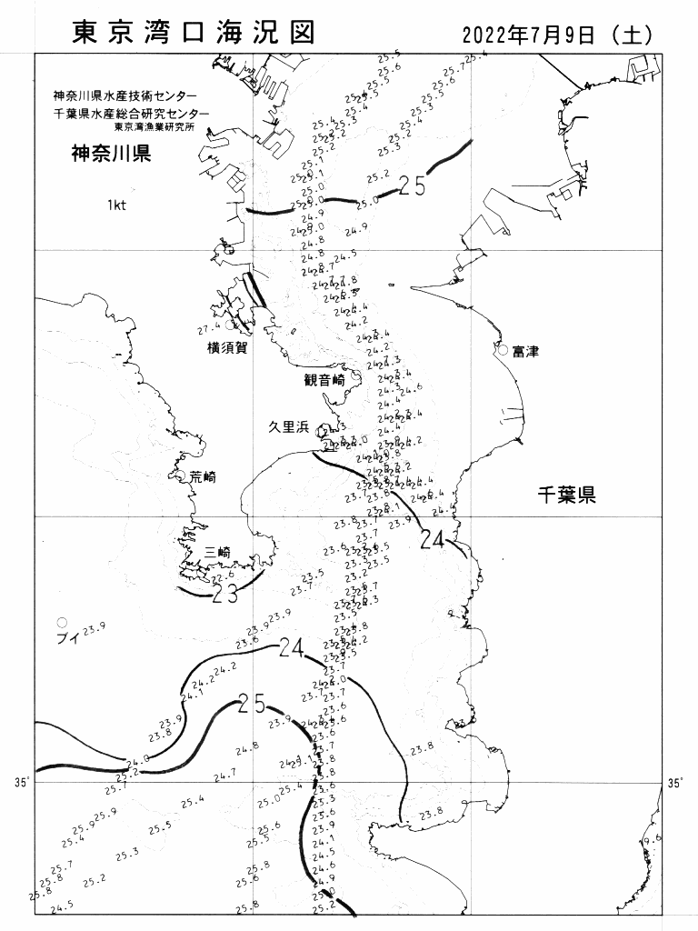 海況図, 東京湾口海況図 検索結果, (水温分布 等を図示)