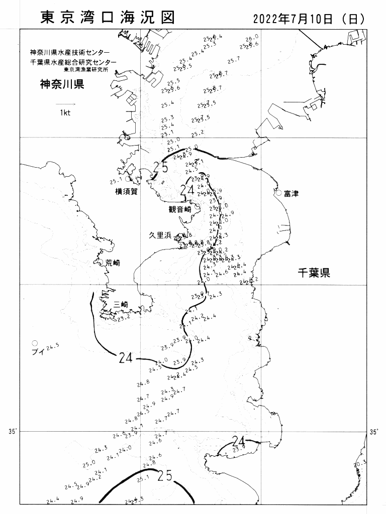 海況図, 東京湾口海況図 検索結果, (水温分布 等を図示)