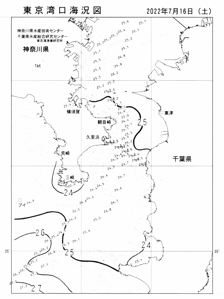 海況図, 東京湾口海況図 検索結果, (水温分布 等を図示)