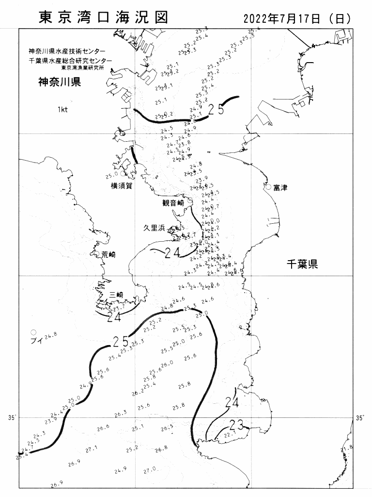 海況図, 東京湾口海況図 検索結果, (水温分布 等を図示)