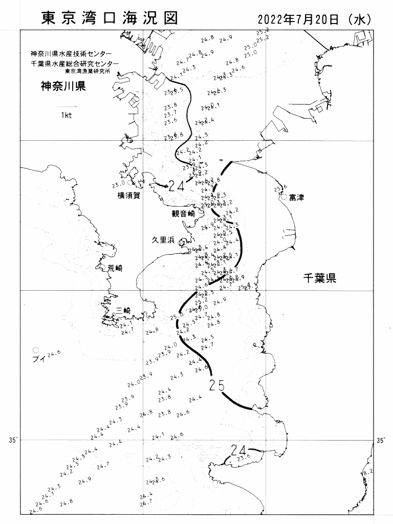 海況図, 東京湾口海況図 検索結果, (水温分布 等を図示)