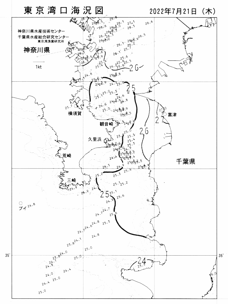 海況図, 東京湾口海況図 検索結果, (水温分布 等を図示)