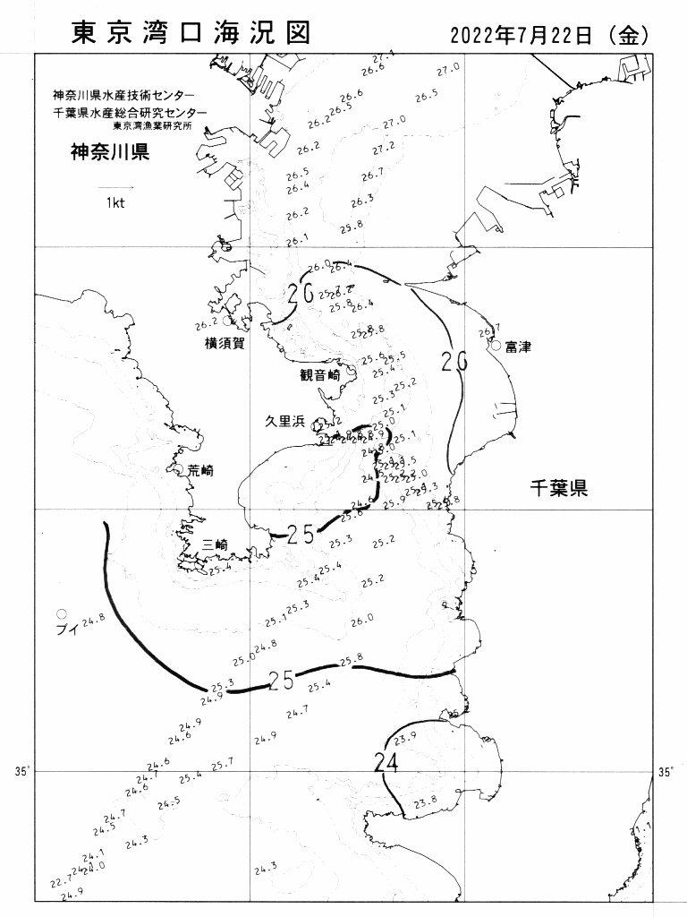 海況図, 東京湾口海況図 検索結果, (水温分布 等を図示)