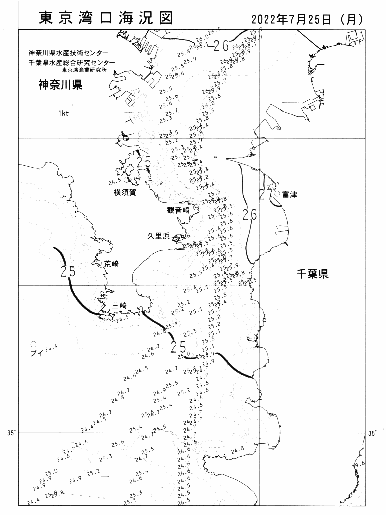 海況図, 東京湾口海況図 検索結果, (水温分布 等を図示)