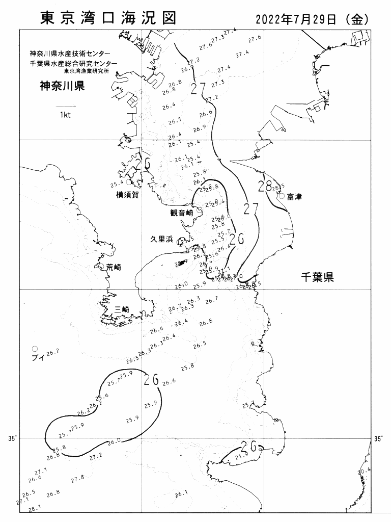 海況図, 東京湾口海況図 検索結果, (水温分布 等を図示)