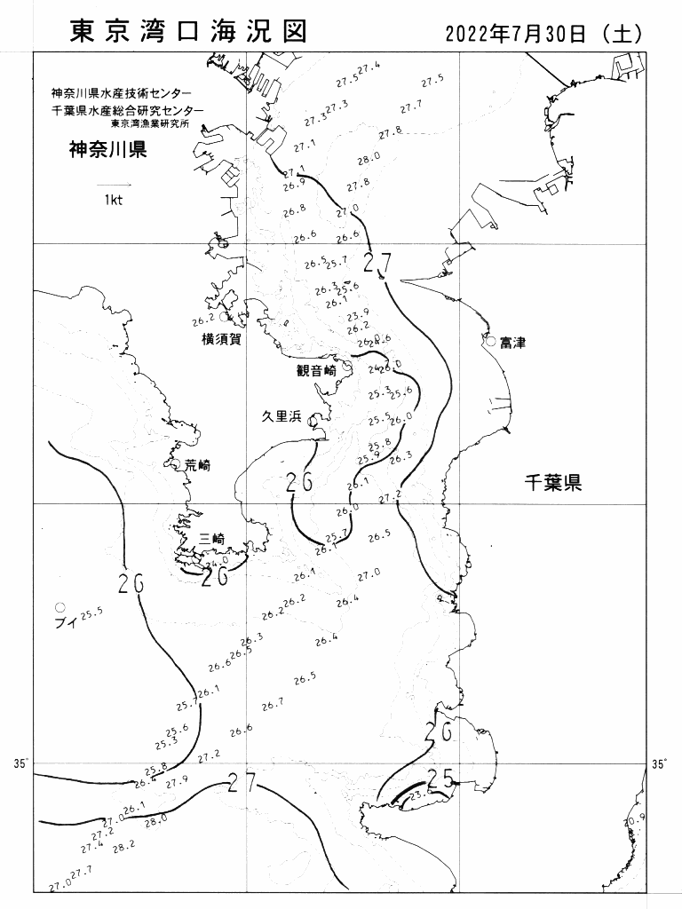 海況図, 東京湾口海況図 検索結果, (水温分布 等を図示)