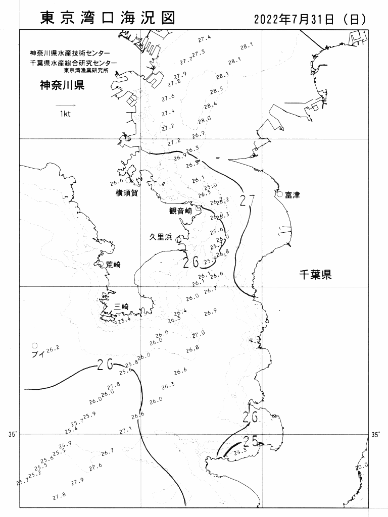 海況図, 東京湾口海況図 検索結果, (水温分布 等を図示)